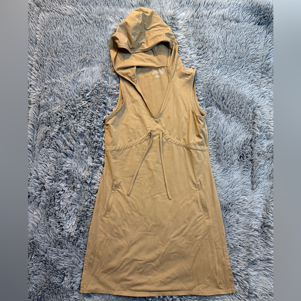 Athleta Womens Size S Hooded Sleeveless Empire Waist Drawstring Dress